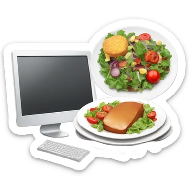 a hot delicious dinner and salad on a plate next to the computer sticker