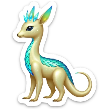 Shiny Exotic Futuristic Tropical Colorful Neon-colored Glittery Ethereal Sparkly Amaura-Aurorus-Fakémon-hybrid-creature (full body)  sticker