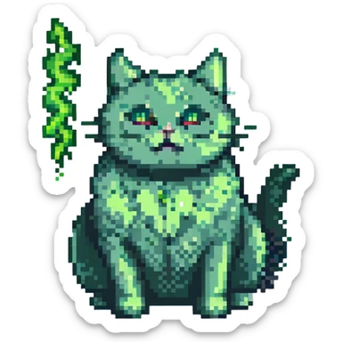 pixel art cat with a green fart cloud sticker
