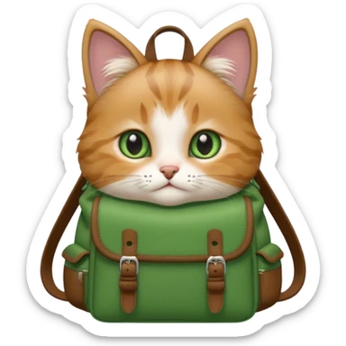 baby cat wear green backpack sticker