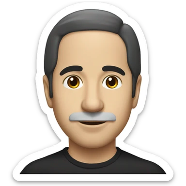 Paul Simon with dark straight hair and small beard sticker