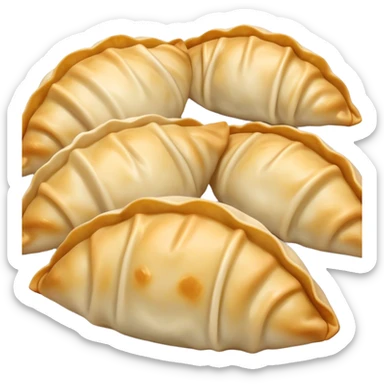 Gyoza Cinematic Realistic Gyoza Dish Emoji, depicted in a close-up view of 1 to 2 delicate dumplings with a crisp, golden exterior and savory filling, rendered with exquisite detail and dynamic lighting. sticker