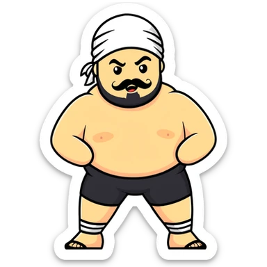 White skin fat guy with black durag, beard and mustache in wrestling singlet sticker