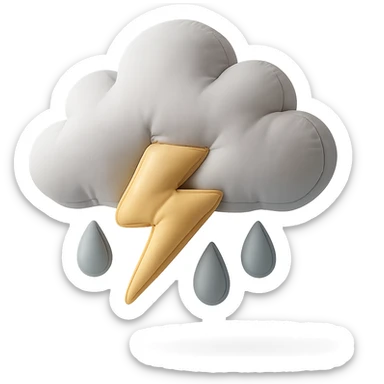 plush cushion thunderstorm cloud with lightning and rain, soft edges sticker