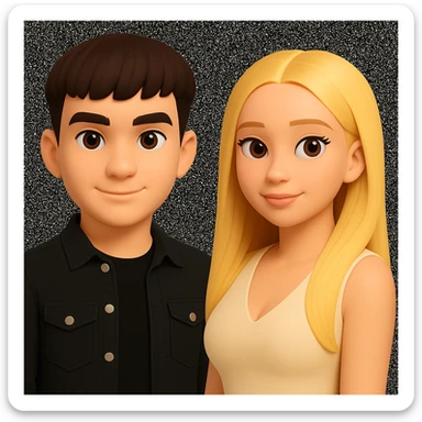 Slightly increase the volume of the upper body of the girl, separate the girl and the boy from each other, and make the skin color the same for both characters. Maintain the cartoonish 3D style in the edit. sticker
