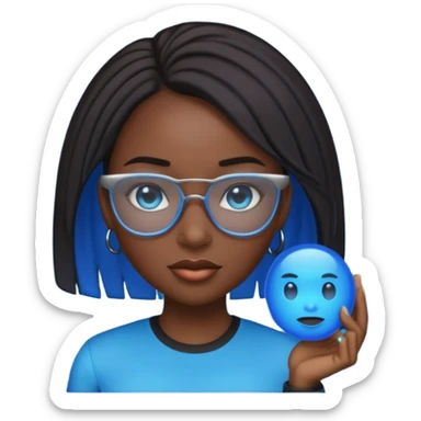 i want an emoji of a cool barb girl that likes blue, a techie girl that is like a matrix character and is black sticker
