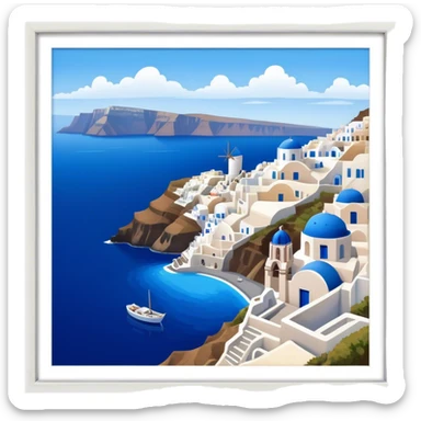 Cinematic Realistic Santorini Caldera Landscape Emoji, depicted with dramatic white‚Äêwashed cliffs overlooking a deep blue sea rendered with crisp textures and radiant lighting. sticker