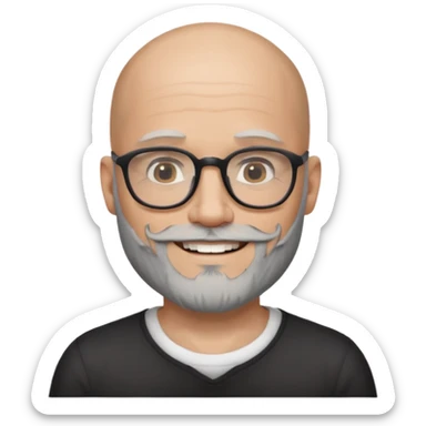 Bald man with salt and pepper beard and glasses and tattoos sticker