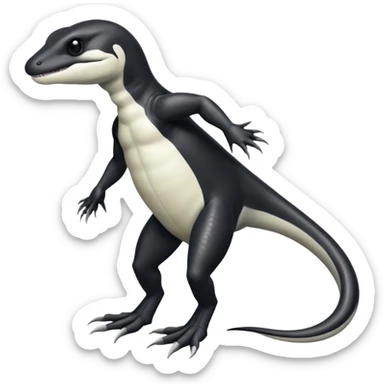 Black and white Orca-reptile-reptilian-lizard-skink-gecko-Digimon-Fakémon-hybrid full body, two legs, arms, tail sticker