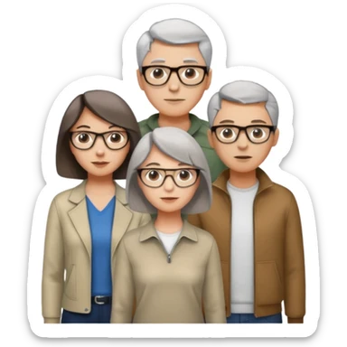 Three designers are standing in a triangular formation. The older woman with short hair is in the middle, and the other two, a young woman with medium-length hair and a man, are below her. sticker