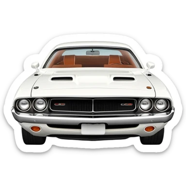 Classic white 1971 Dodge Challenger, perfect 30-degree angle view, highly detailed front grille and headlights, clean all-white exterior, authentic muscle car lines, iOS emoji style sticker