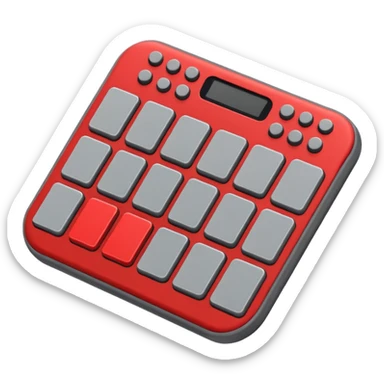Create a clean, simple emoji of a digital percussion octapad. Flat design, rounded shapes, red and gray colors, minimal details, white background. sticker