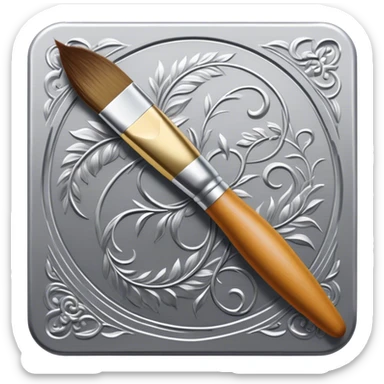 Metal painting icon, detailed hand-painting of a metal surface using a fine brush, visible brush strokes and intricate patterns being applied, no finished artwork, just the painting process, minimalistic style, clean lines, transparent background. sticker