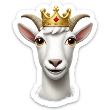 Goat with horns wearing a black sweater and royal crown sticker