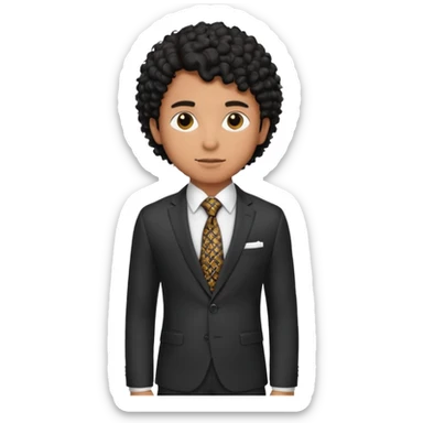 Young man, brown skin, black curly hair, tailored trousers, suit jacket, and tie, portrait

 sticker
