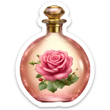 Rose magic fairy sparkling old Antique oil perfume bottle with herbal and rose flowers sticker