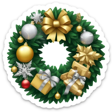 Christmas wreath with silver and gold decorations sticker