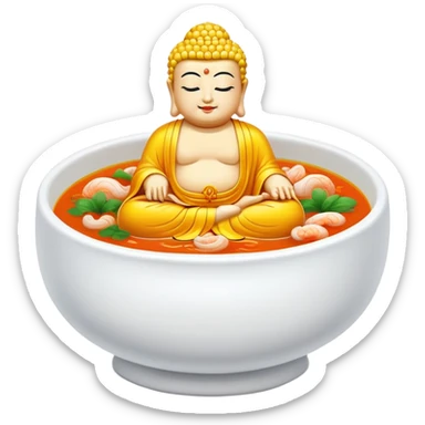 Buddha Jumps Over the Wall luxury soup with seafood and premium ingredients, simplified emoji style with bold outlines and bright colors, cartoon style famous Chinese delicacy sticker