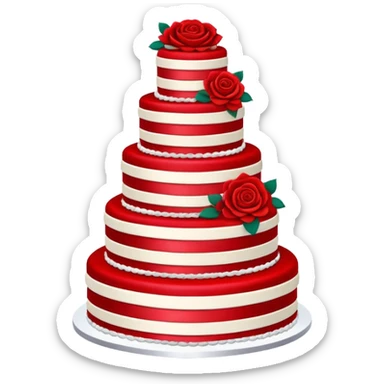 Solid red wedding cake with red roses, all elements red colored sticker