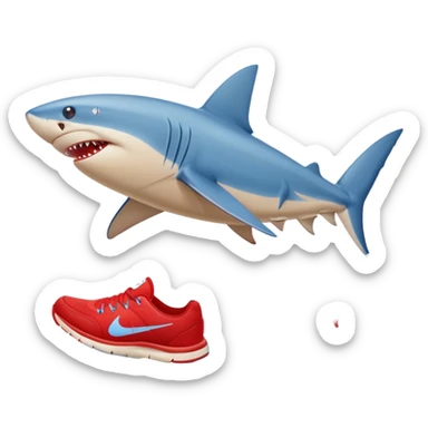 Blue shark with three red Nike shoes running on the beach sticker