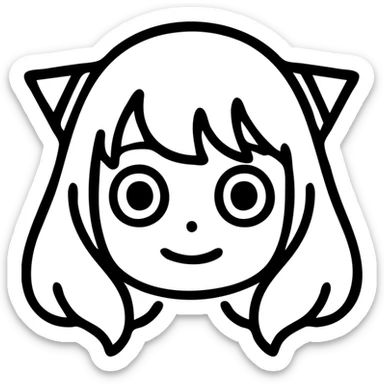 Spy x Family icon, Anya's face with signature pink hair and horns, bold modern icon style, minimal color palette, easily recognizable sticker