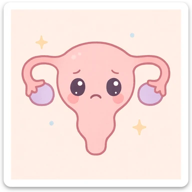 a weary uterus, kawaii style, sad face, pastel colors sticker