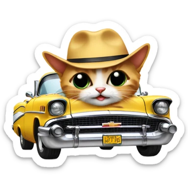 Kitten in a 57 Chevy sticker