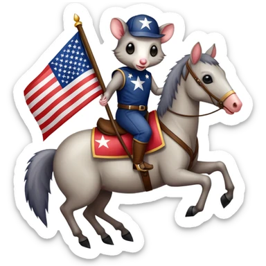 Opossum with American flag on a horse  sticker