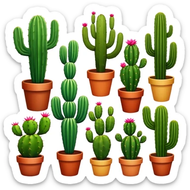 6 cacti, each more spectacular than the last, no background, sticker