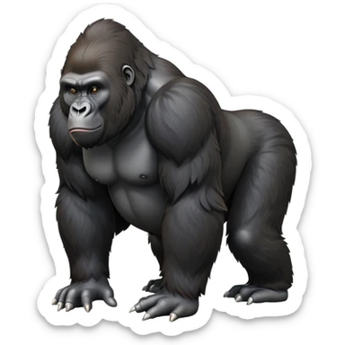 cinematic-gorilla-realistic-full-body-on-all-fours-emoji,-exuding-strength,-thick-dark-fur-in-the-light,-head-tilted-dramatically,-deep-friendly-eyes-filled-with-intense-intelligence,-simplified-yet-realistic-focused-features,-highly-detailed, zoomed out friendly  sticker