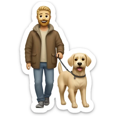 Bearded man taking his short hair beige dog for a walk  sticker