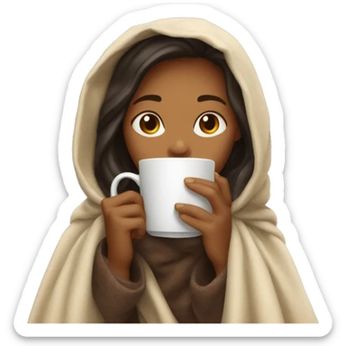 Girl sipping coffee under blanket sticker