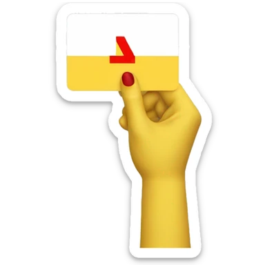 a yellow hand holding a white card with a red percentage sybol sticker