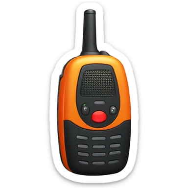 black walkie talkie with red-orange button on side sticker