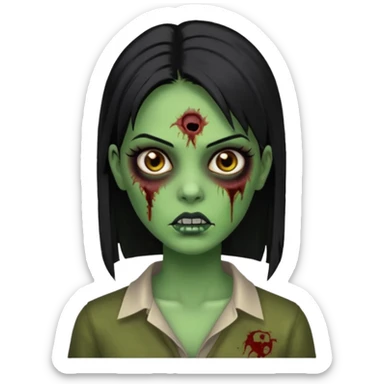 Faça uma zombie mulher bonita verde com olhos castanhos cabelos pretos partido ao meio liso com estilo de y2k baddie sticker