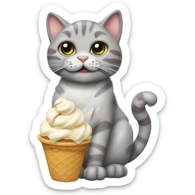 Gatto grigio cucciolo che mangia il gelato sticker