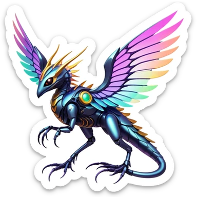  Epic legendary warm-colored sunny rare glowing mechanical sparkly bioluminescent luminescent vibrant bright pastel dark exotic iridescent colorful gradients futuristic modern metallic glossy glittery fantasy-cyber-Fakémon-Vernid-creature sticker