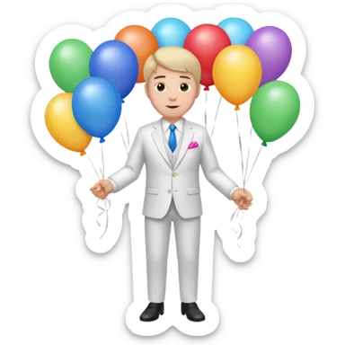 Birthday male with ballons in white suit sticker