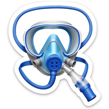 Close-up of blue VO2 max testing mask with breathing tubes and valves, no person wearing it sticker