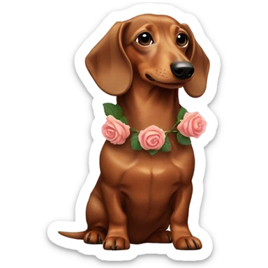 Brown long-haired dachshunds light brown witch a rose sticker