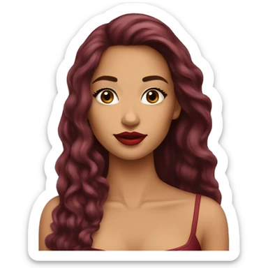 Pretty woman very long vinotinto hair and long face light skin red lips sticker