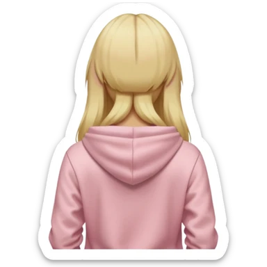back view of a blonde with long hair, in light pink hoodie sticker