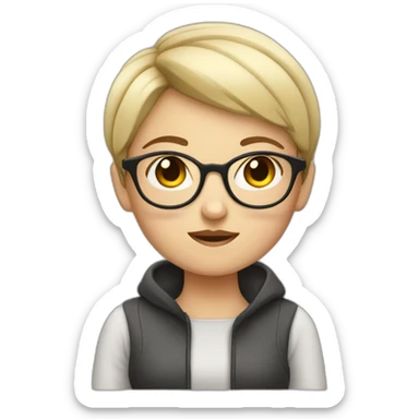 White Girl with short hair and  glasses giving sus expression  sticker