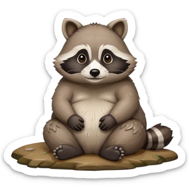 fat raccoon sitting by a riverbank sticker