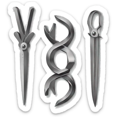 The word VI , Roman numerals for 6. V and upper case I, made out of scissors. Scissors spelling the word VI sticker