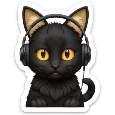 black cat wearing headphones sticker
