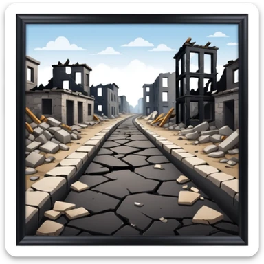 ruined town with destroyed road sticker