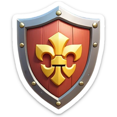 Clash of Clans aesthetic: Cinematic Playful 3D Isometric Shield Emoji, rendered in a 3D vector-style similar to standard emojis with minimal shading and bold, simplified shapes. A compact, distinct form with signature details, softly glowing with a fantasy RPG magic charm. Simplified yet unmistakably iconic, highly detailed and consistent, glowing with a soft radiance and high shine. Stylized with a touch of heroic grandeur and a soft glowing outline, capturing the essence of a beloved gaming relic with a friendly, playful manner! sticker