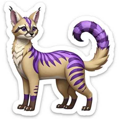 banana-cream-colored fur base coat, with violet-pointed, tropical tribal glorious divine exotic cute cool beautiful beautiful fantasy-caracal-civet-genet-sergal-vernid-Gryphon-Cacomistle-Trico-oncilla-animal-Fakémon-hybrid-fursona (full body) sticker