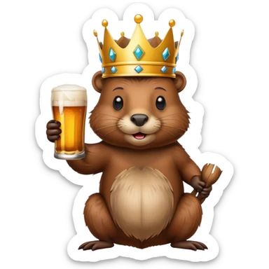 beaver with a crown on head holding a glass of beer sticker